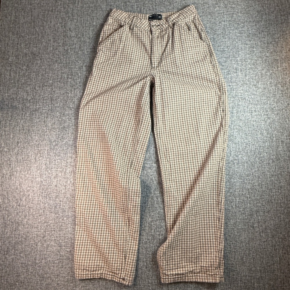 Womens ASOS DESIGN Pants | Size 6 | Brown Plaid Wide Leg High Rise Cotton